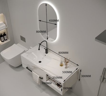 Vanità da bagno in oro bianco con organizzatore SLABS/SINTERSTONE montato sul bancone