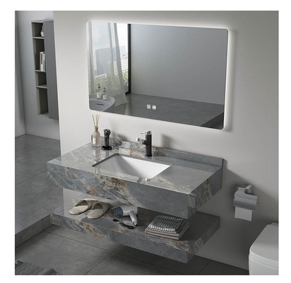 32-34 in White Wall Mounted 2 Tier Prefab bagno armadio con specchio e lavandino vasca