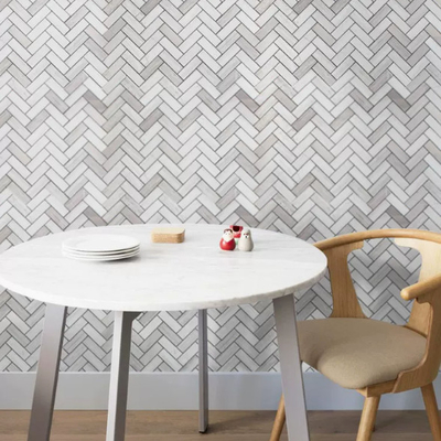 Hexagon Inlay Bianco Carrara Bianco Grigio Bianco Crema Legno rotto Marmo Onyx Piastrelle a getto d'acqua
