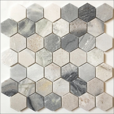 Piastrelle di mosaico in marmo esagonale a getto d'acqua in bianco e nero per la decorazione del bagno