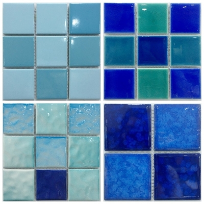 Foshan Technique mosaico di vetro in blu per piscina 48x48/24x24mm