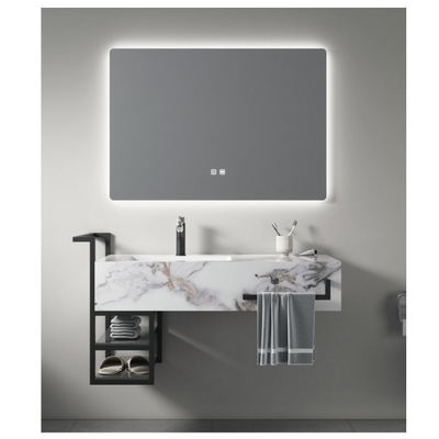 Unico lavandino marmo bancone bagno vanità combo con telaio specchio in acciaio inossidabile