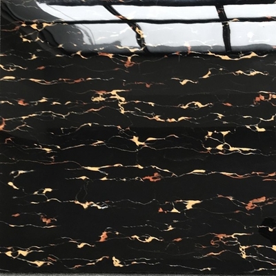 Piastrelle da pavimento in porcellana lucida nera con vene dorate antiscivolo e disegno di parete 3D